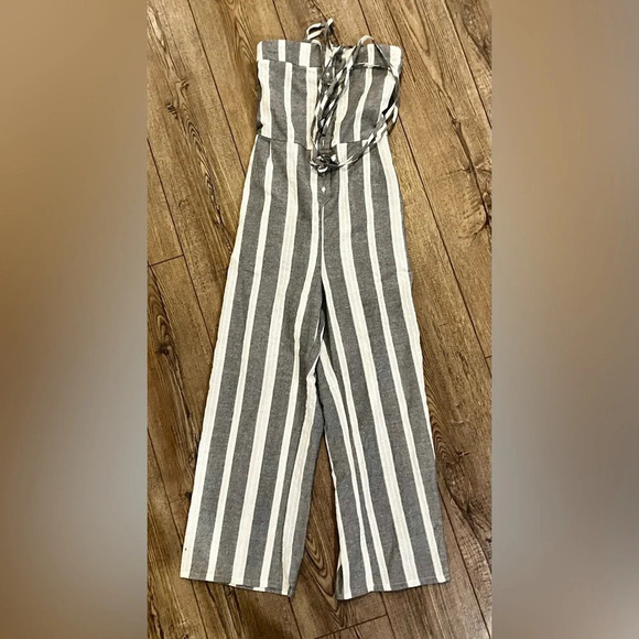 o vianca Pants - Gray/white vertical jumpsuit one piece romper